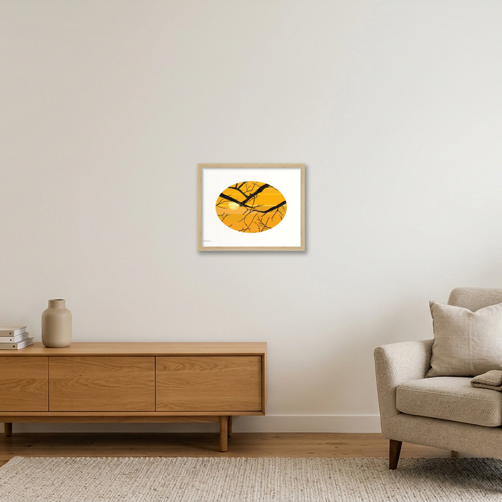 Sun and Branches — 35×28cm, 14×11" Oak Frame