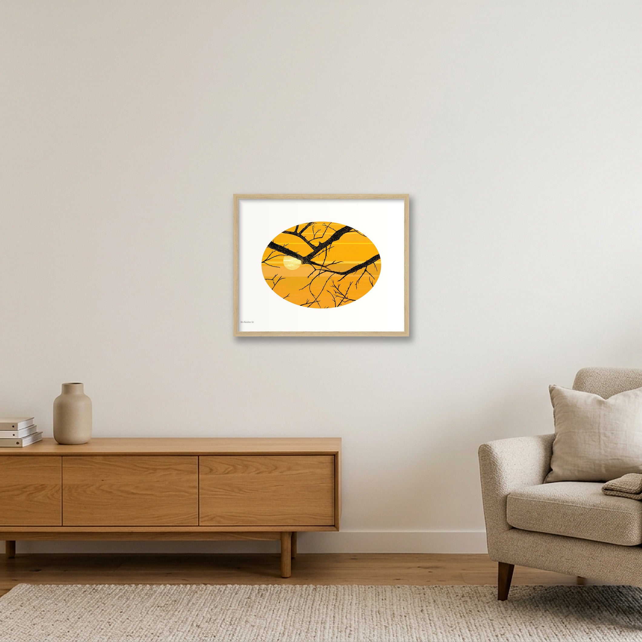 Sun and Branches — 50×40cm, 20×16" Oak Frame