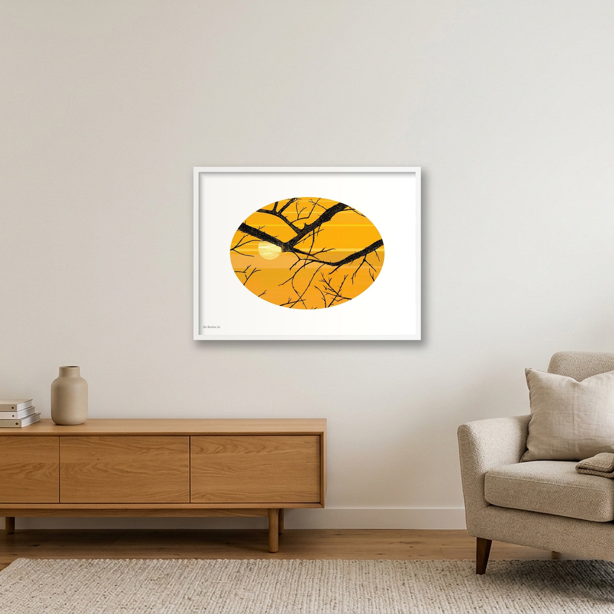 Sun and Branches — 80×60cm, 31×24" White Frame