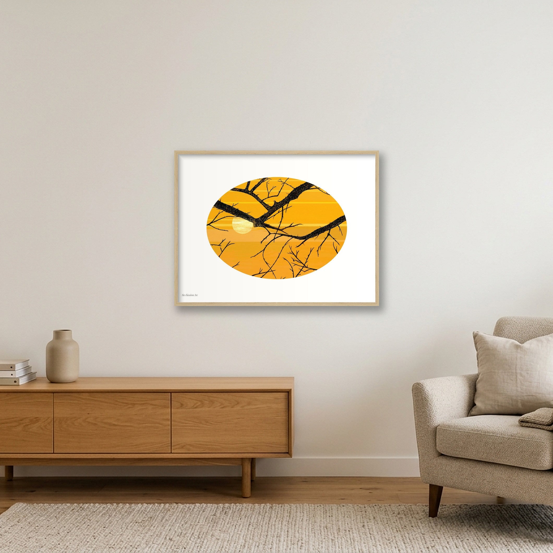Sun and Branches — 80×60cm, 31×24" Oak Frame